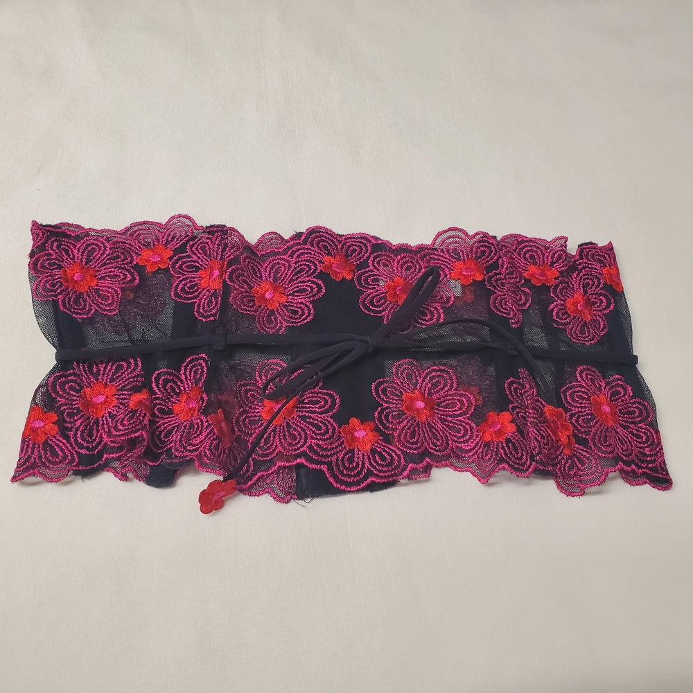 Victoria's Secret L Vintage Y2K Pink/Black Floral Lace Waist Cincher Belt